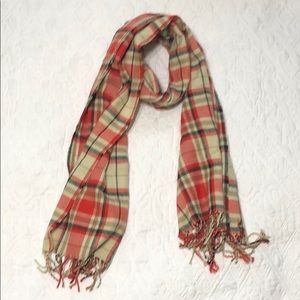 J Crew Cream & Orange Plaid Scarf NWT
